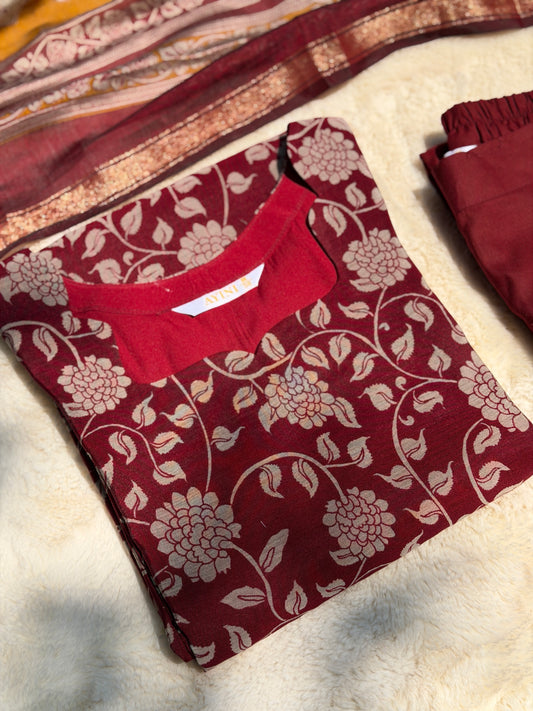 Red floral Chandari 3 pcs Set