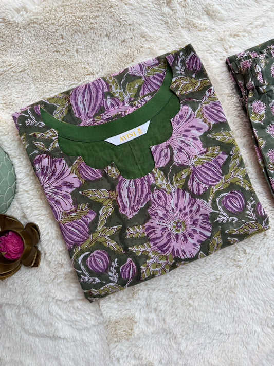 Green Hand block Print Co-ord sets