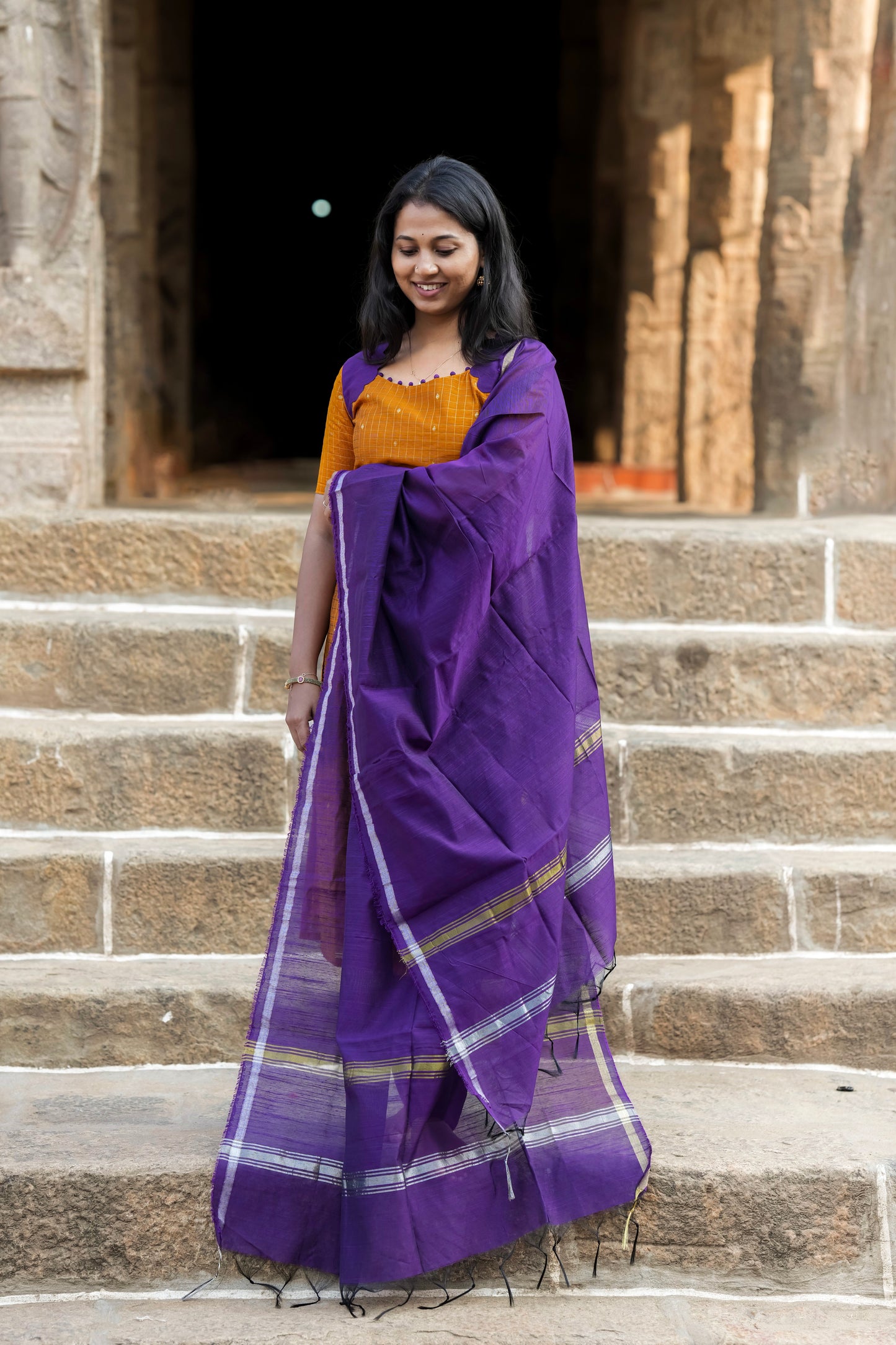 Mustard & purple with Scalloped pattern salwar sets