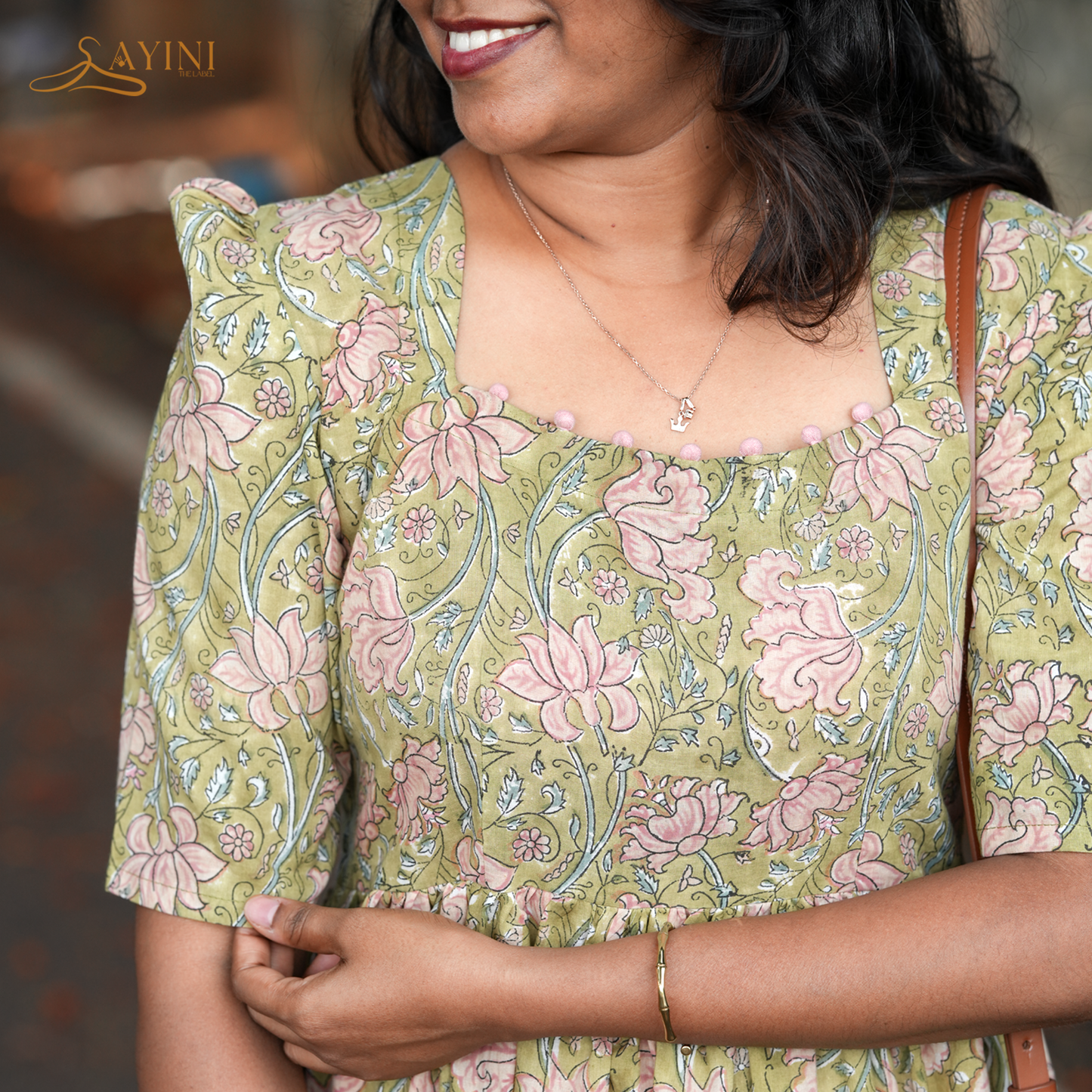 Olive Floral Cotton Casual Wear