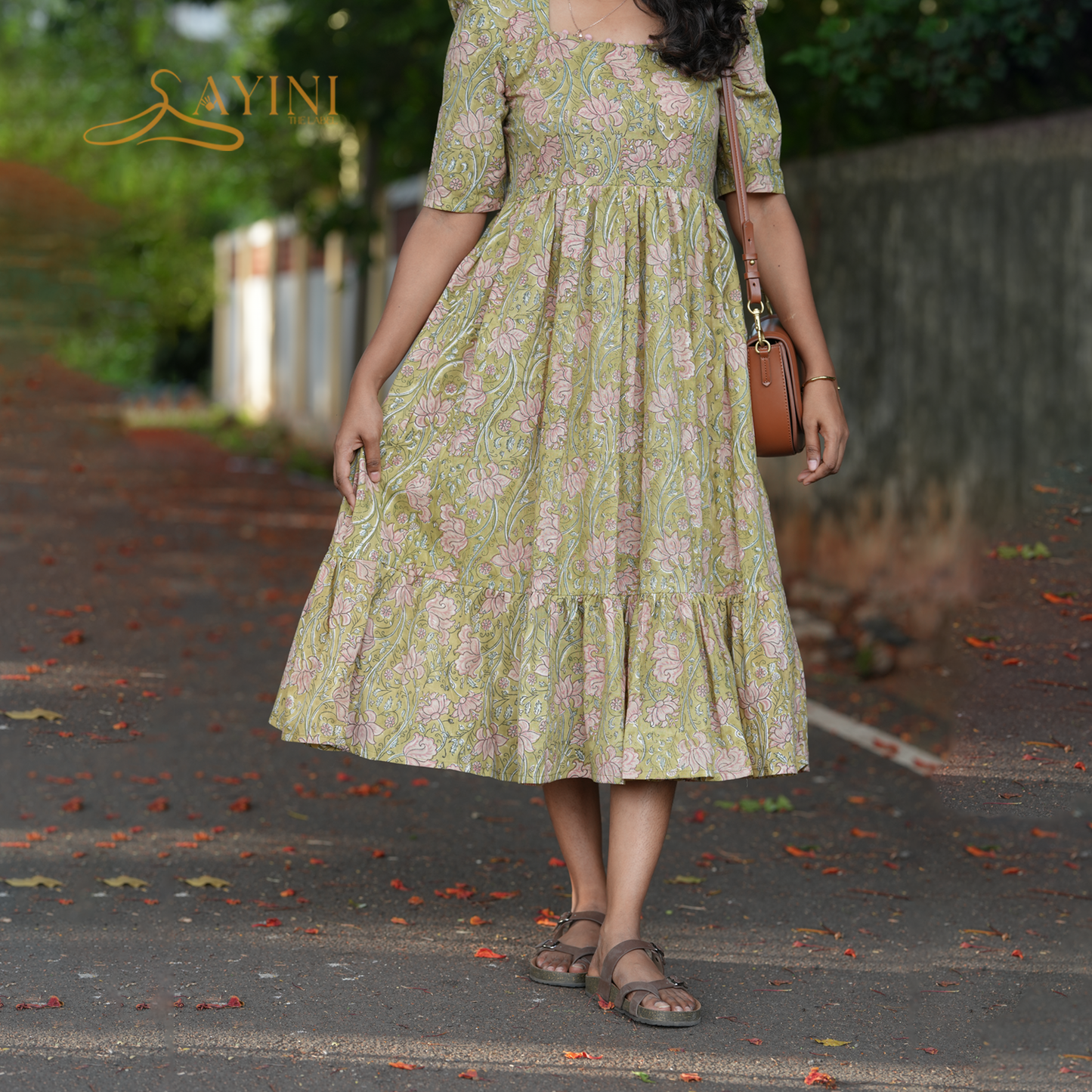 Olive Floral Cotton Casual Wear