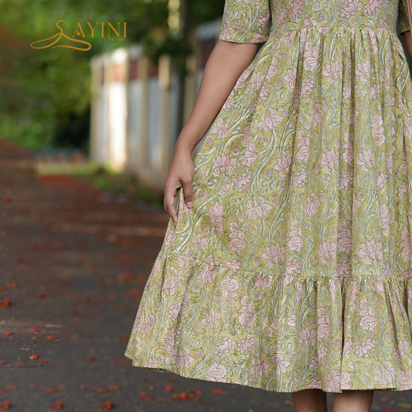 Olive Floral Cotton Casual Wear