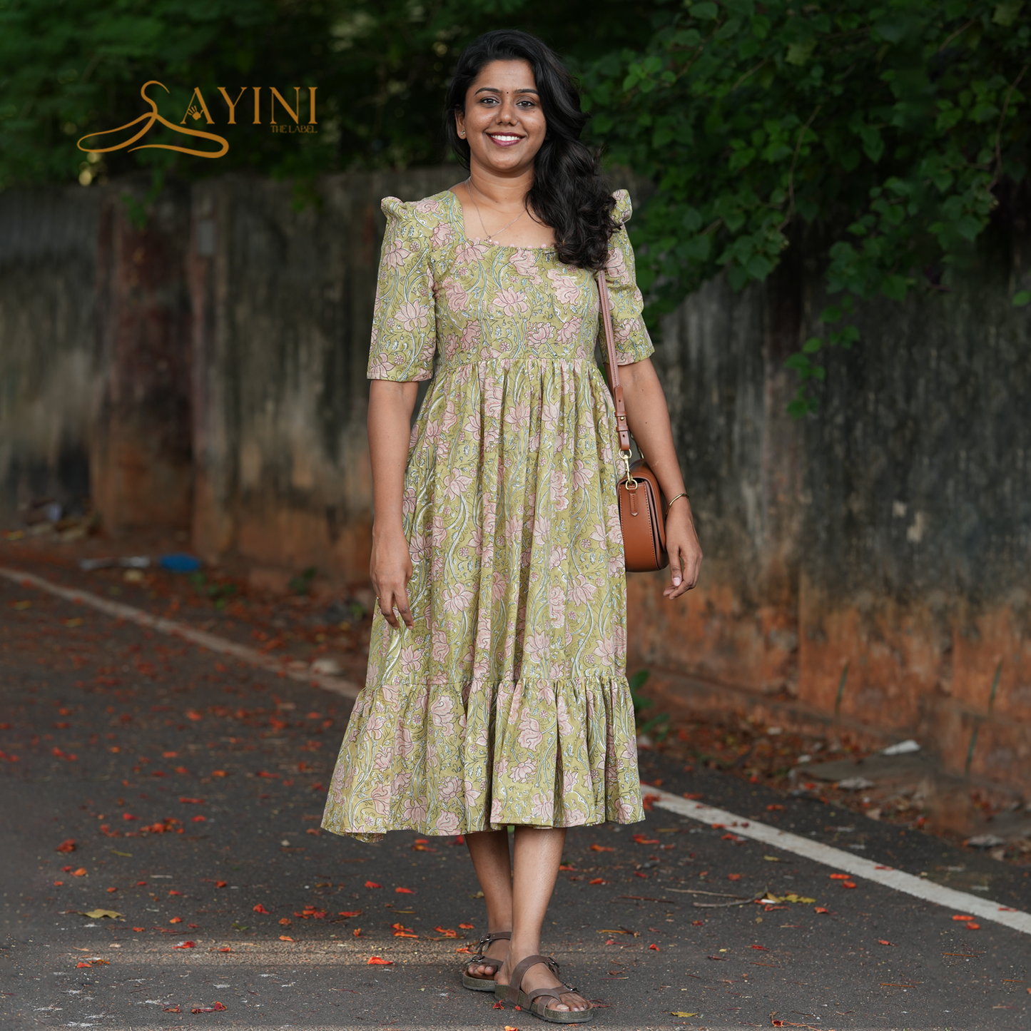 Olive Floral Cotton Casual Wear