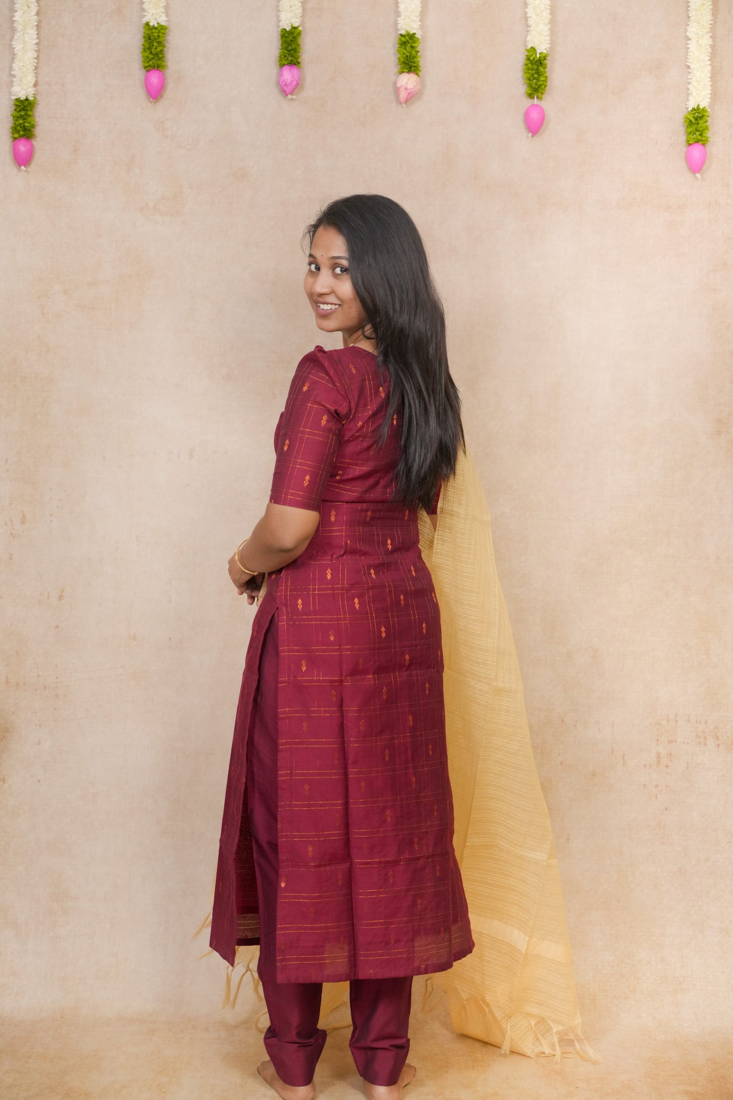 Maroon with checked pattern salwar sets