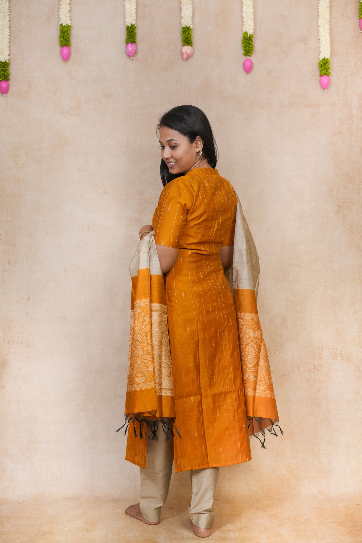 Mustard yellow with vertical thread looms salwar sets
