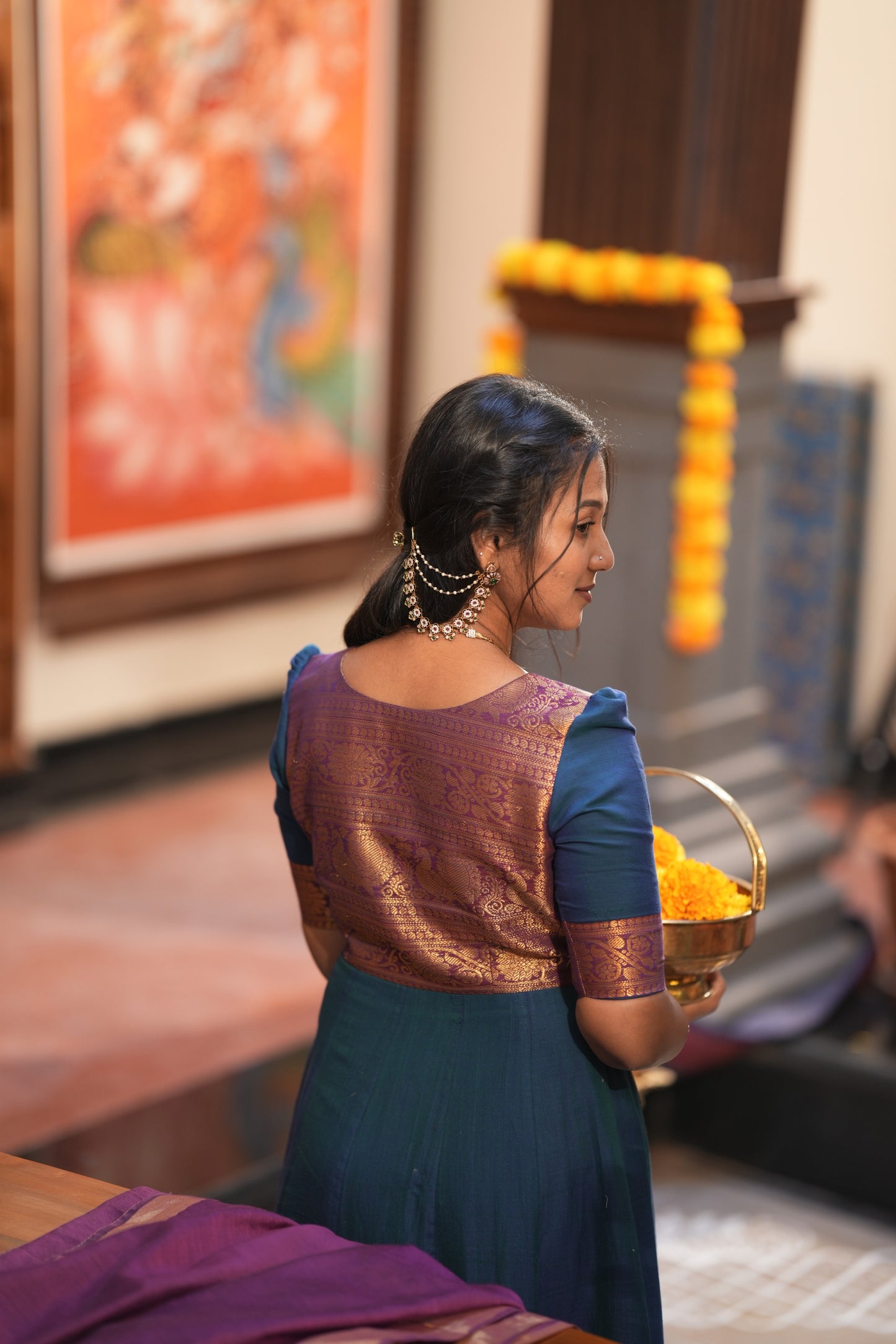 Blue with purple shawl Premium Anarkali suit