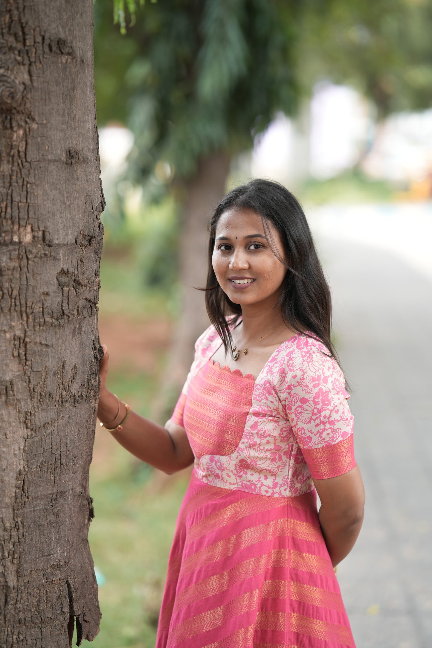Pink with floral patterns umbrella cut