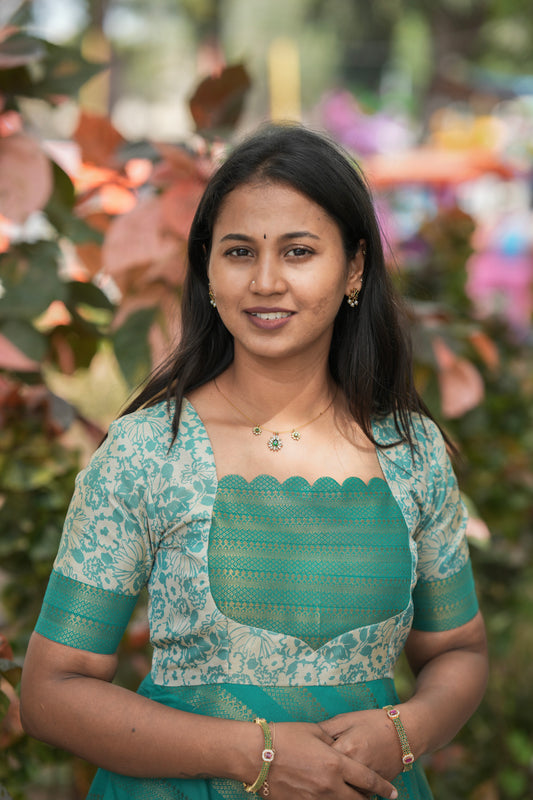 Teal Green with floral patterns Umbrella Cut