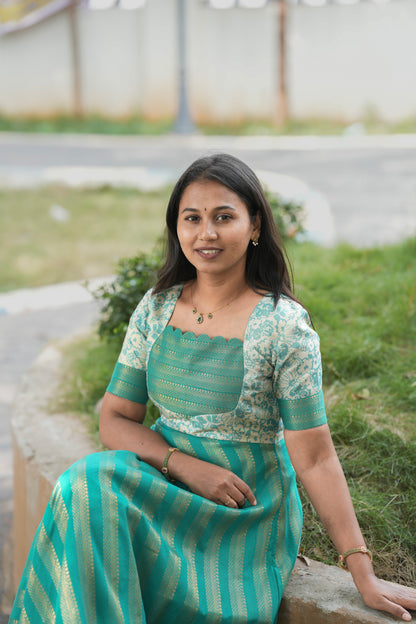 Teal Green with floral patterns Umbrella Cut