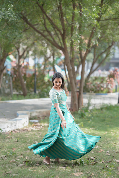 Teal Green with floral patterns Umbrella Cut