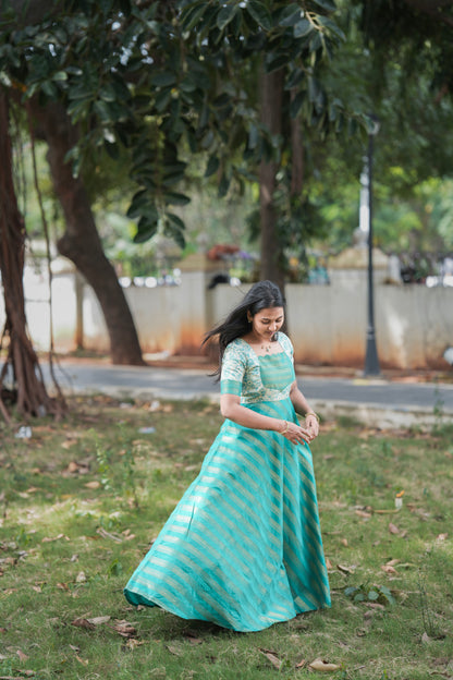 Teal Green with floral patterns Umbrella Cut