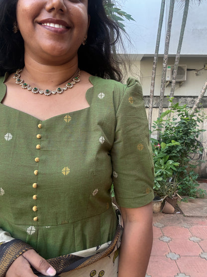 Vanya Ethnic Maxi Dress with Pen kalamkari Dupatta - Green