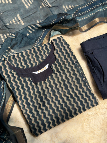 Indigo Blue stripes Chandari 3 pcs Set