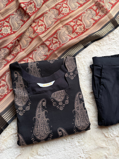 Black floral Butta Chandari 3 pcs Set