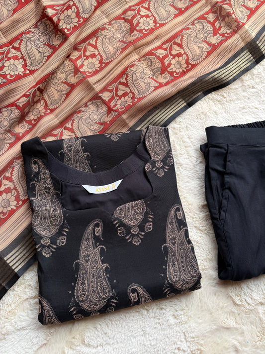 Black floral Butta Chandari 3 pcs Set