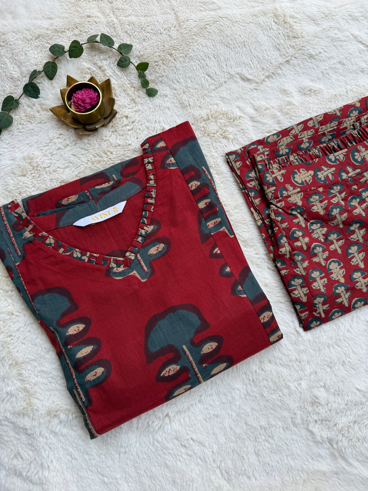 Red Patterned print Cotton A-line Co ords