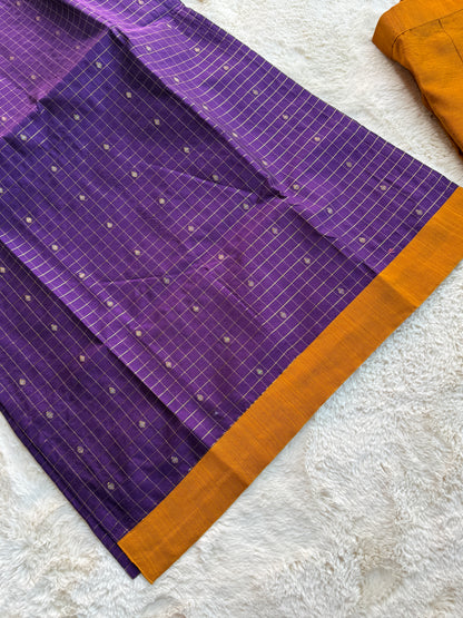 Purple Checks Butta Raw silk 3 pcs Set