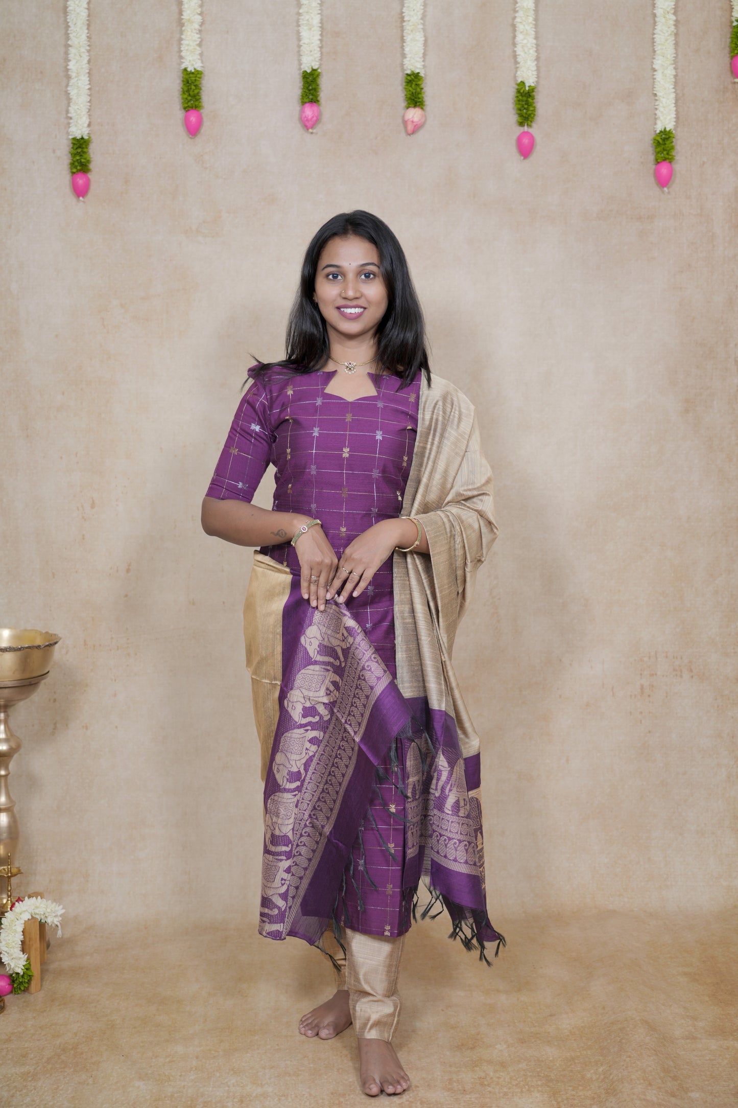 Ultra violet with checked pattern salwar sets