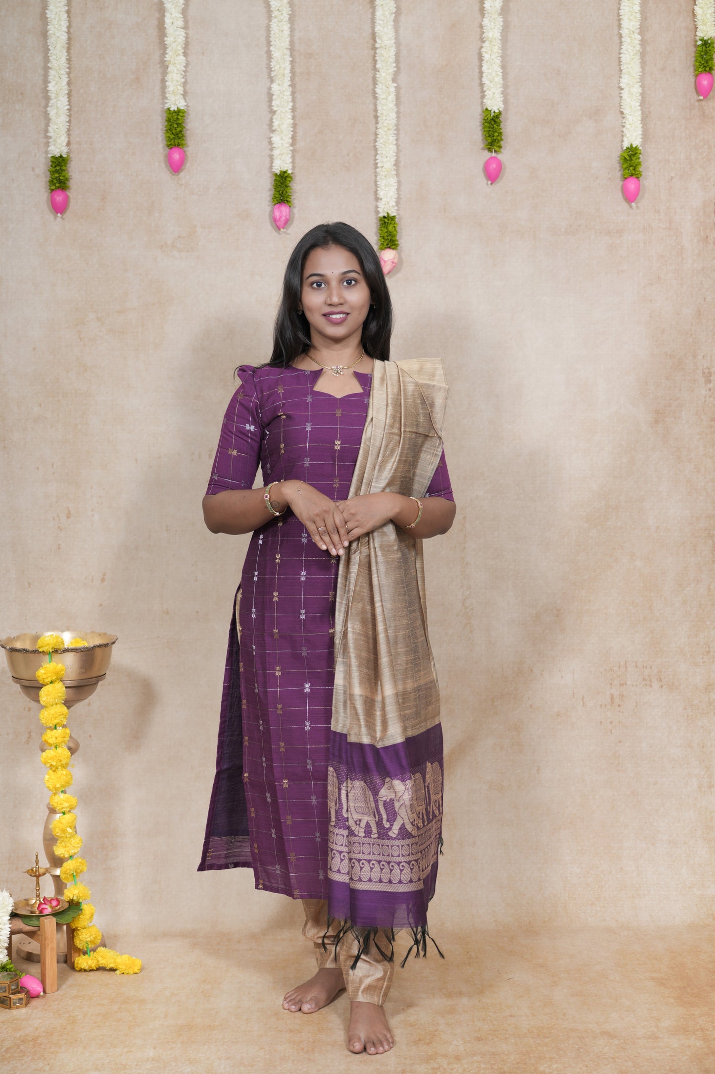 Ultra violet with checked pattern salwar sets