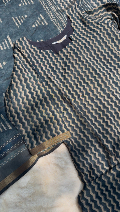 Indigo Blue stripes Chandari 3 pcs Set