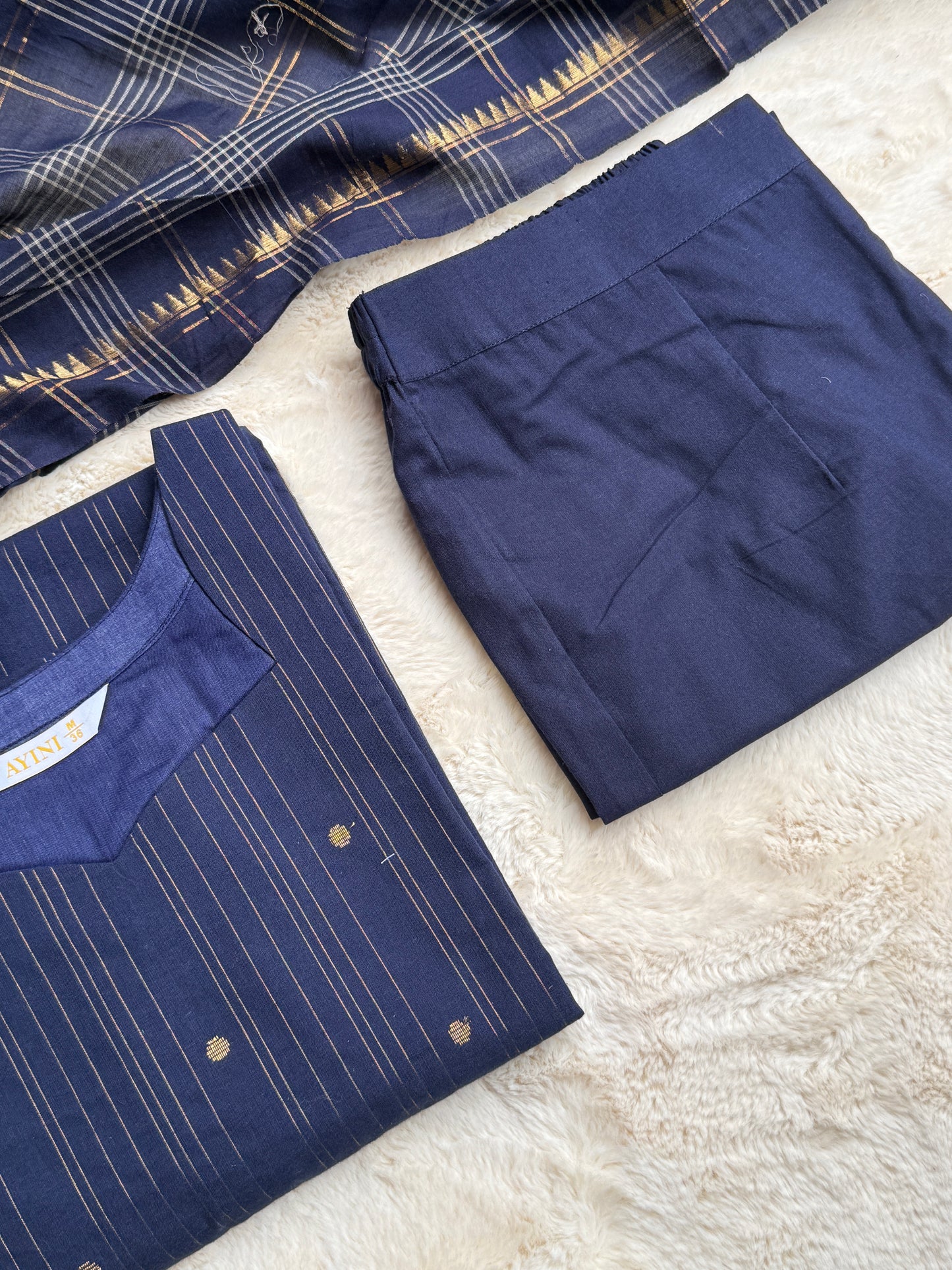 Handloom cotton Blue Butta 3 pcs Set