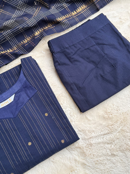Handloom cotton Blue Butta 3 pcs Set