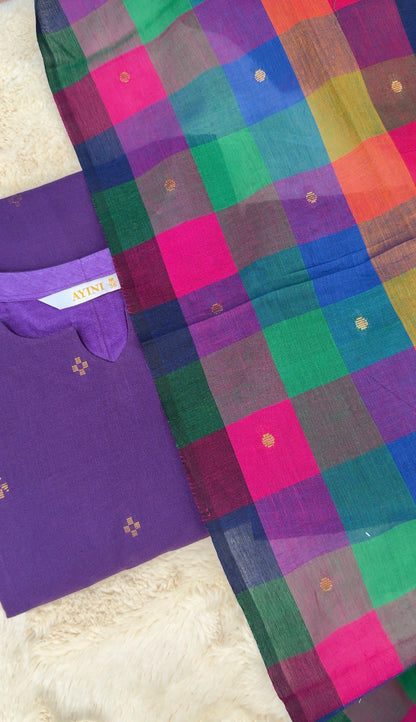Handloom purple south cotton 3 pcs set