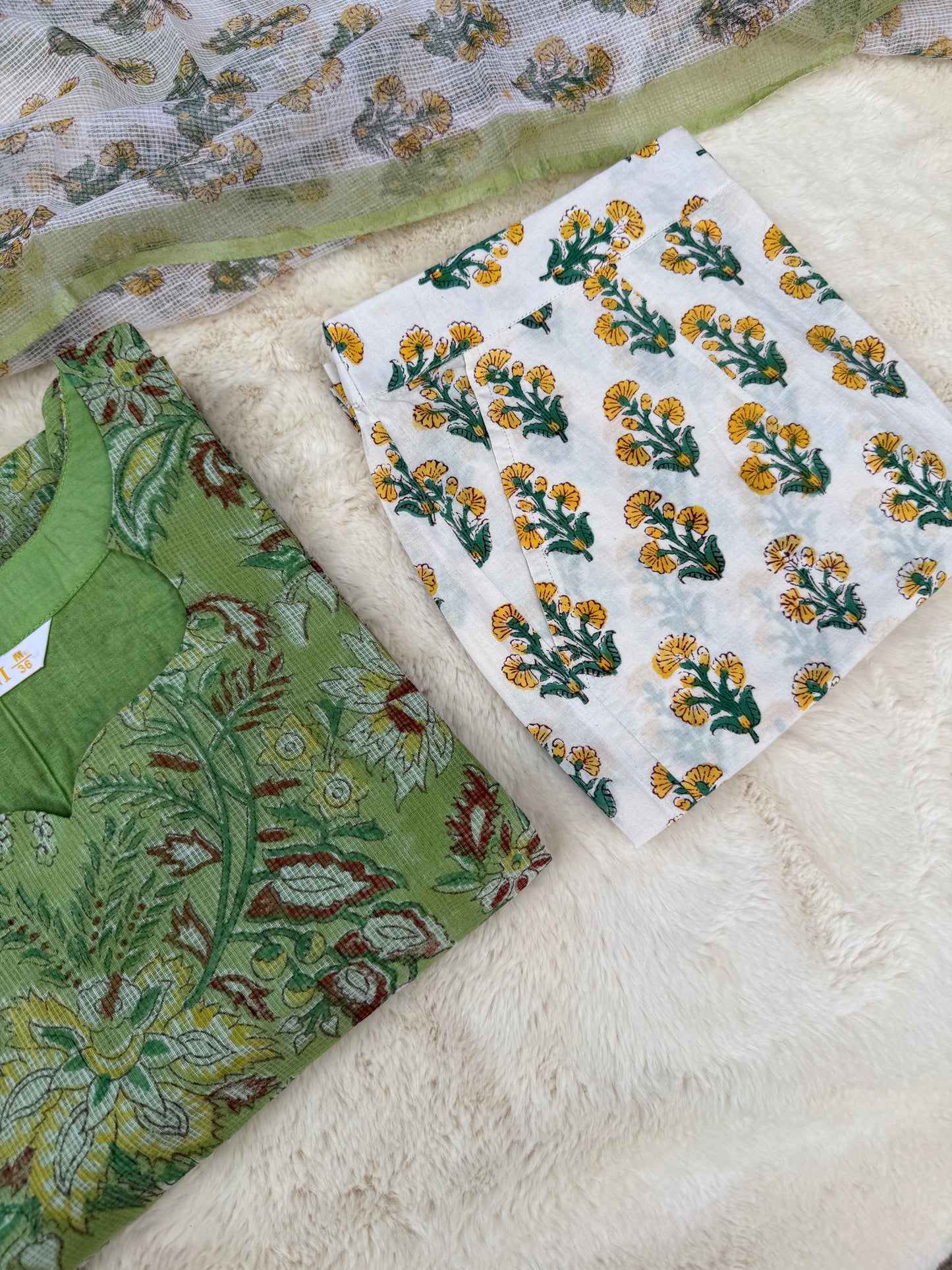 Floral teal green kota 3 pcs Set