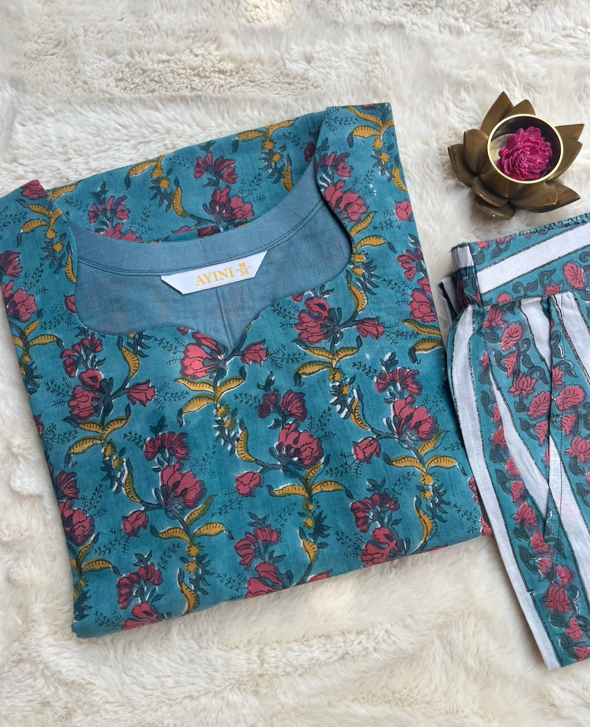 Blue floral Hand block Print Co-ord sets