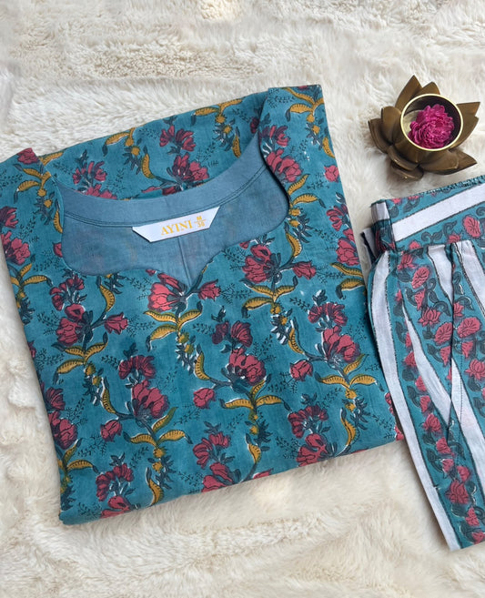 Blue floral Hand block Print Co-ord sets
