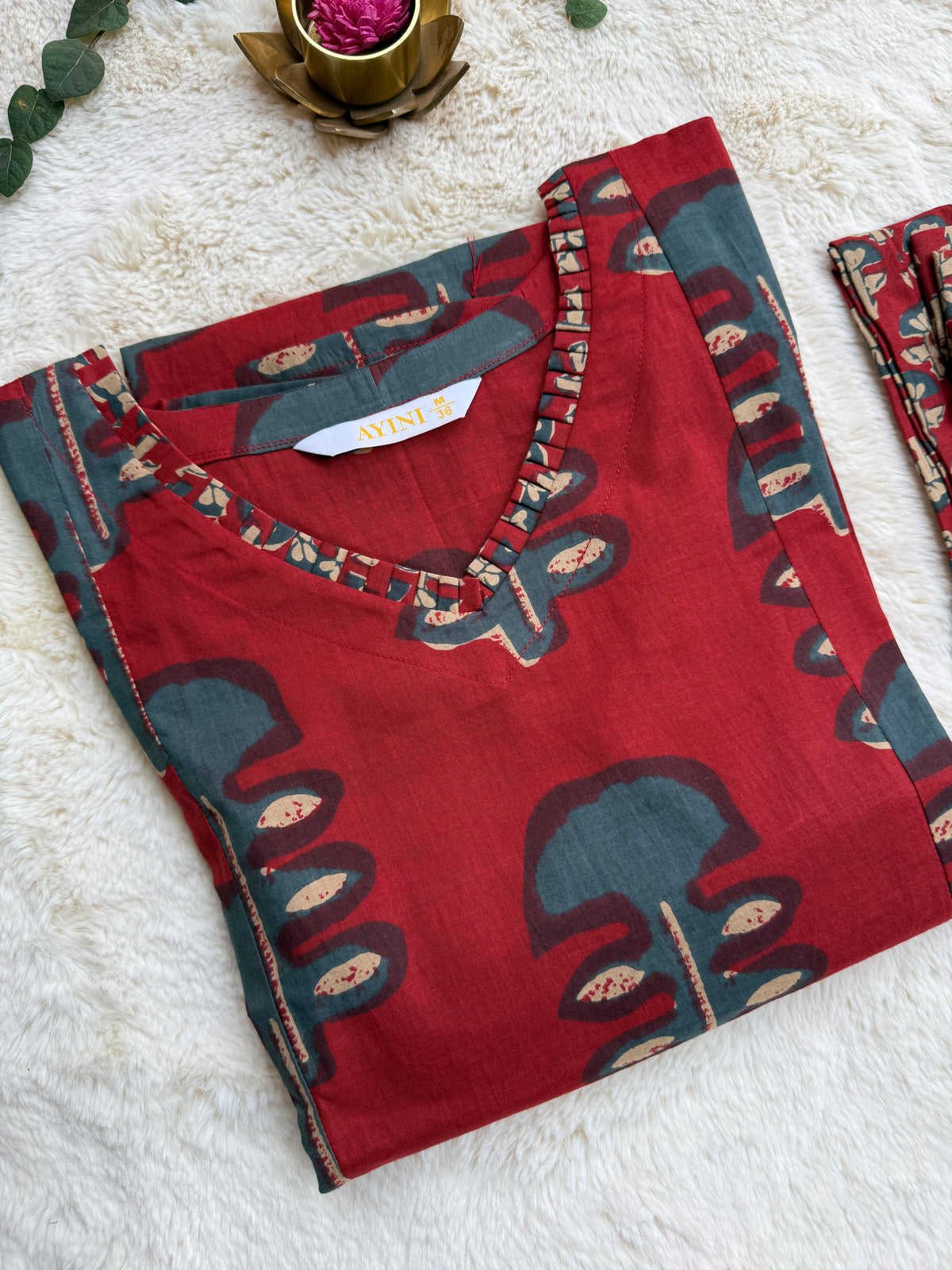 Red Patterned print Cotton A-line Co ords