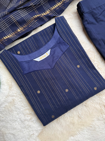 Handloom cotton Blue Butta 3 pcs Set