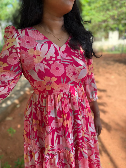 Pink floral Georgette Maxi