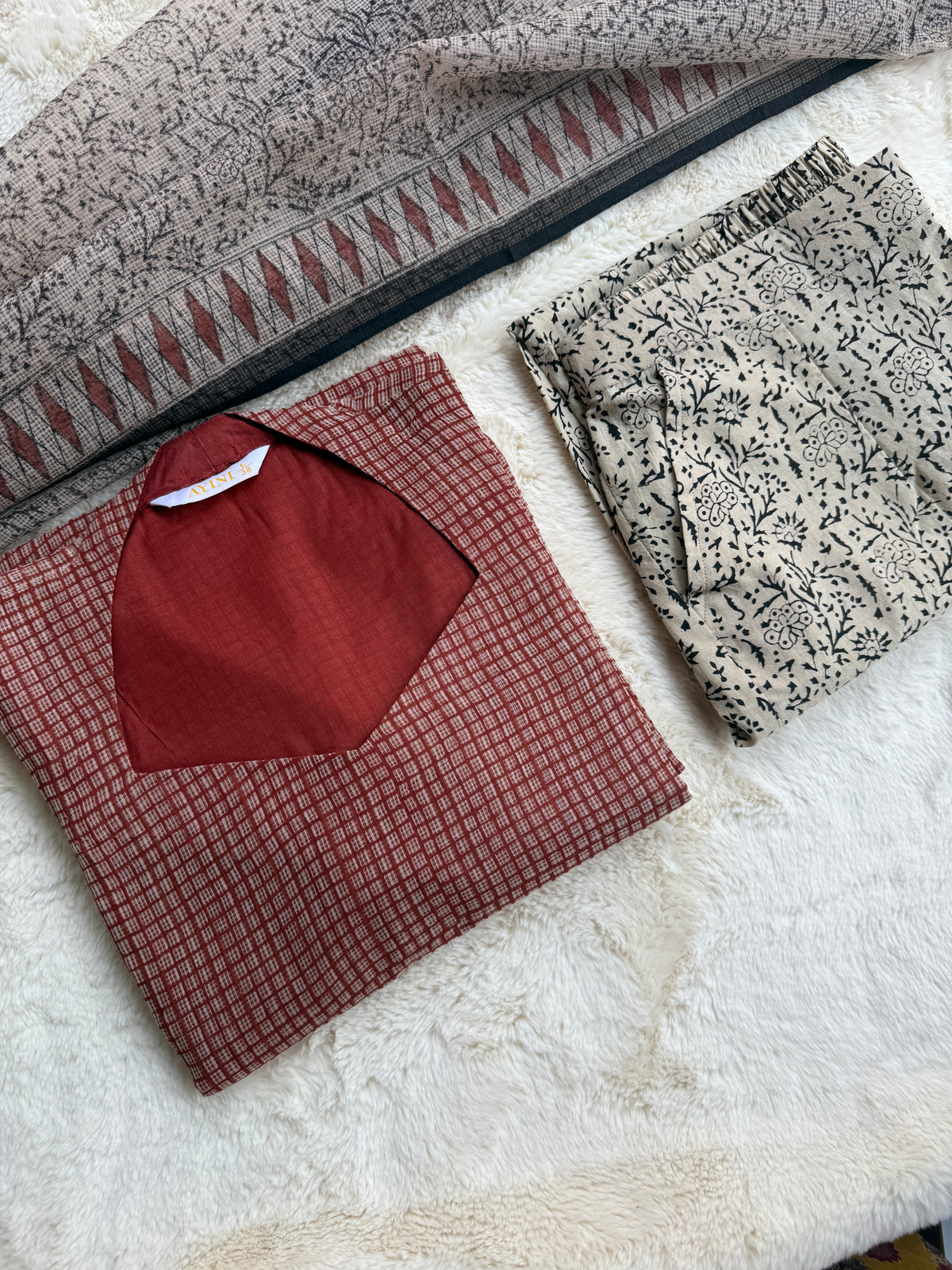 Rust Red checks kota 3 pcs Set