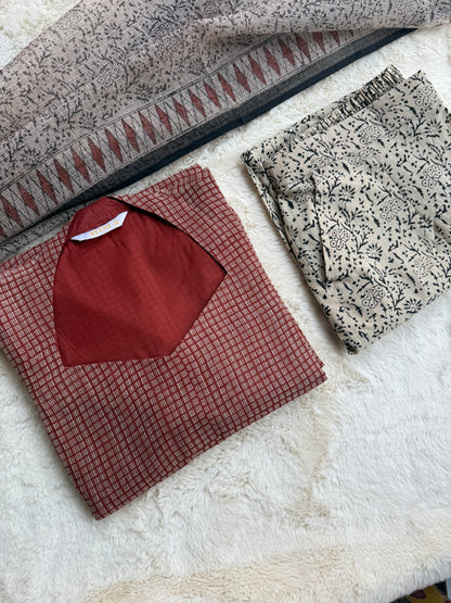 Rust Red checks kota 3 pcs Set
