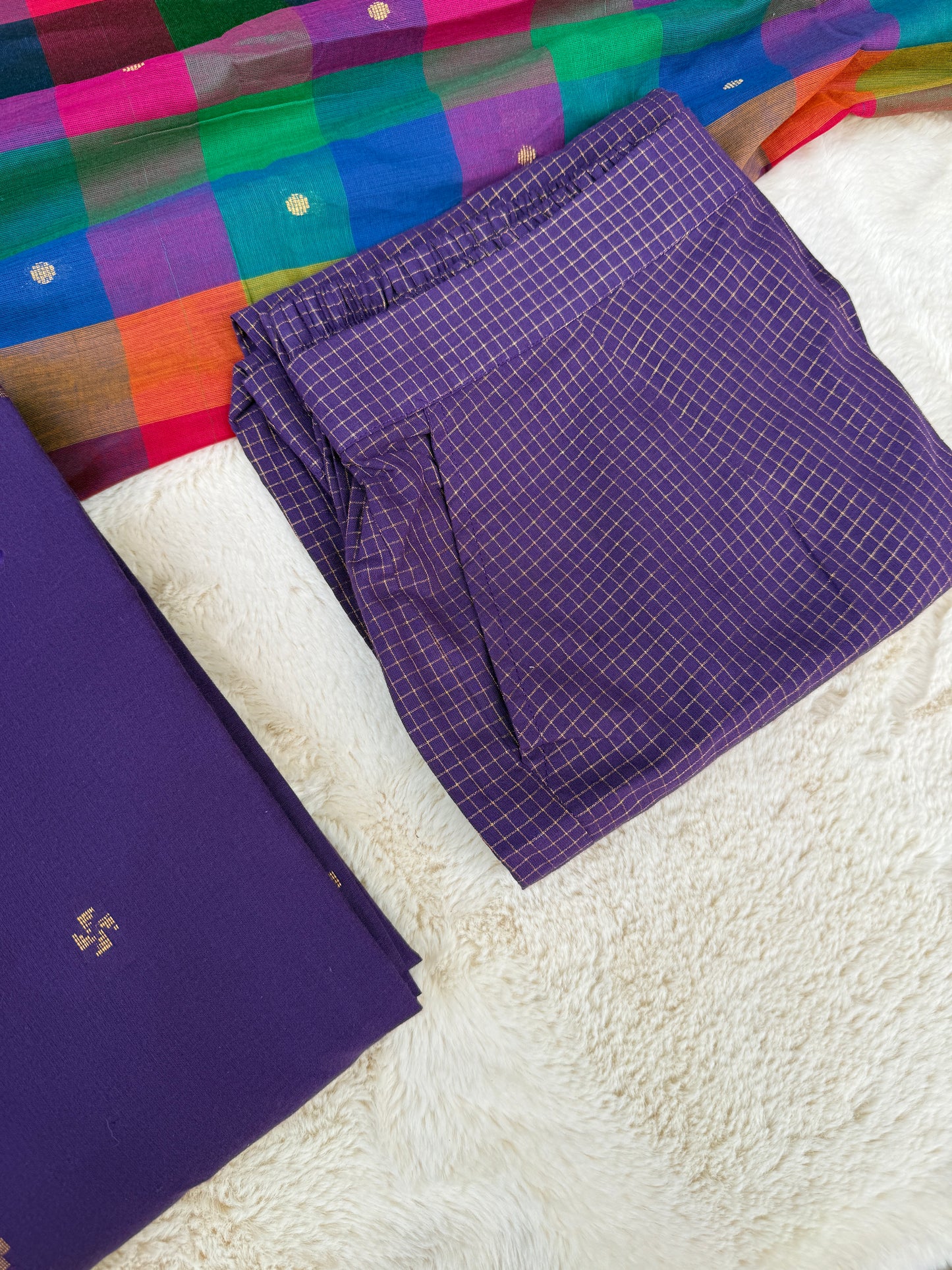 Handloom purple south cotton 3 pcs set