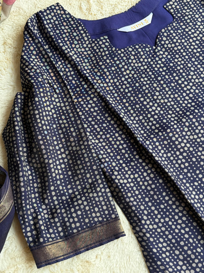Blue Ploka Dots Chandari 3 pcs Set