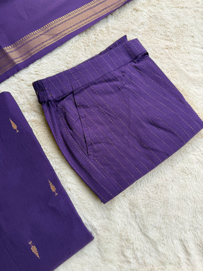 Handloom cotton Butta Purple 3 pcs Set