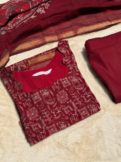 Maroon Folk Tales Chandari 3 pcs Set