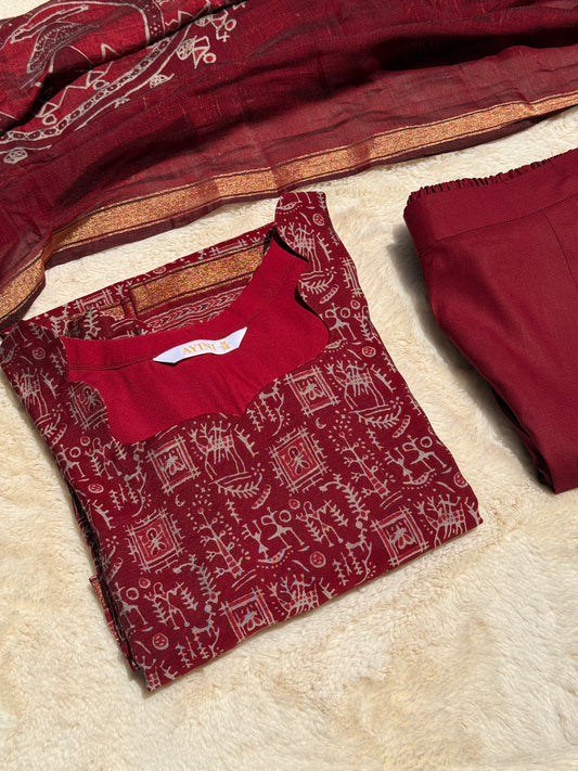 Maroon Folk Tales Chandari 3 pcs Set