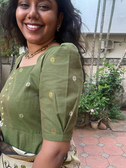 Vanya Ethnic Maxi Dress with Pen kalamkari Dupatta - Green