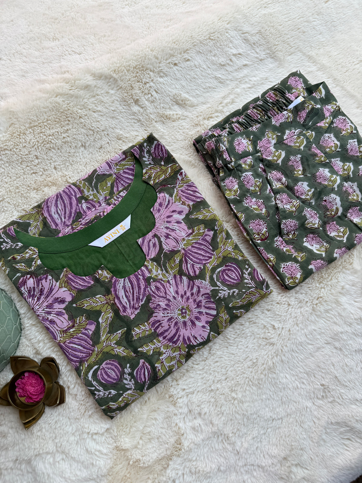 Green Hand block Print Co-ord sets