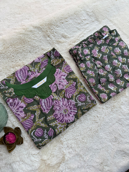Green Hand block Print Co-ord sets