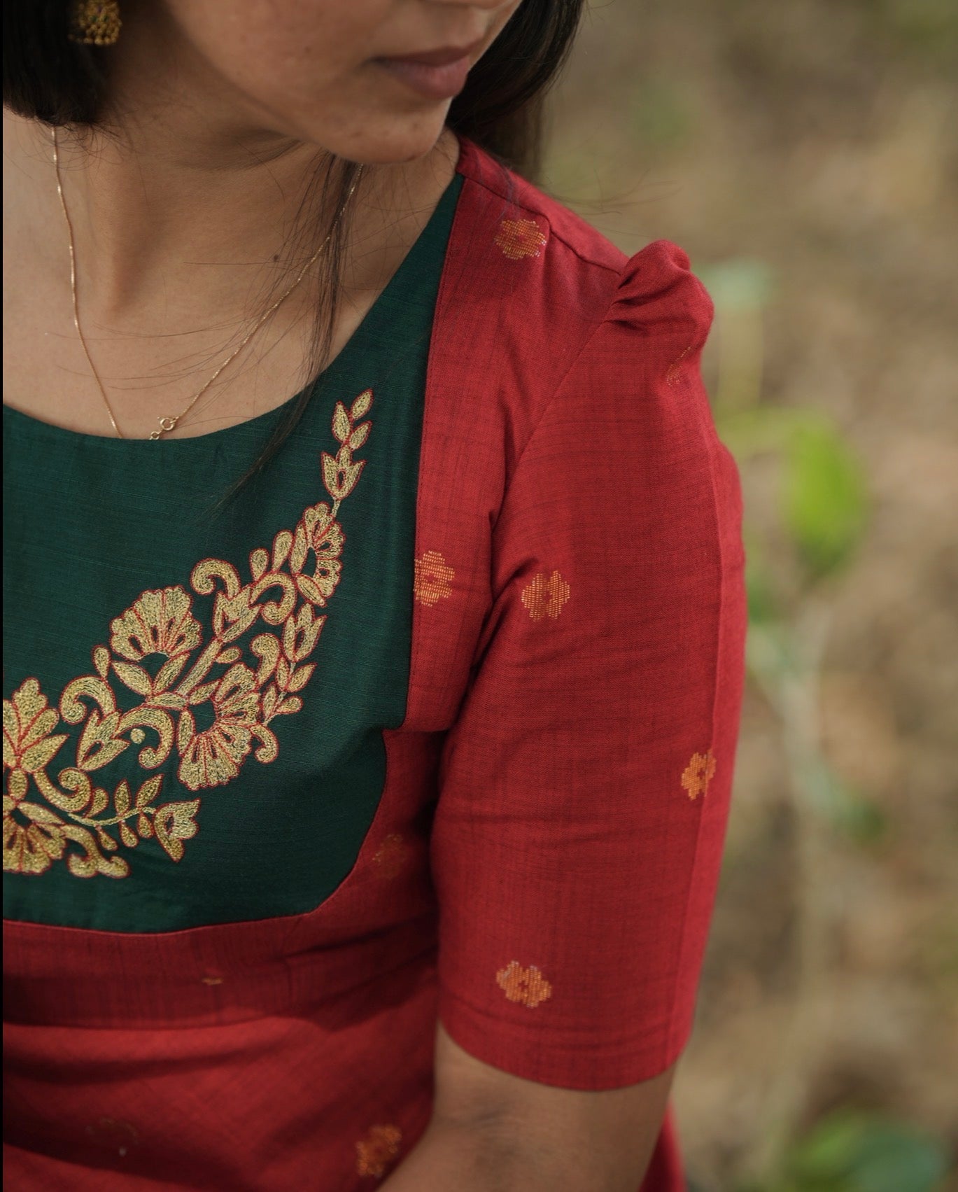 Red Anarkali suit with Kalamkari dupatta