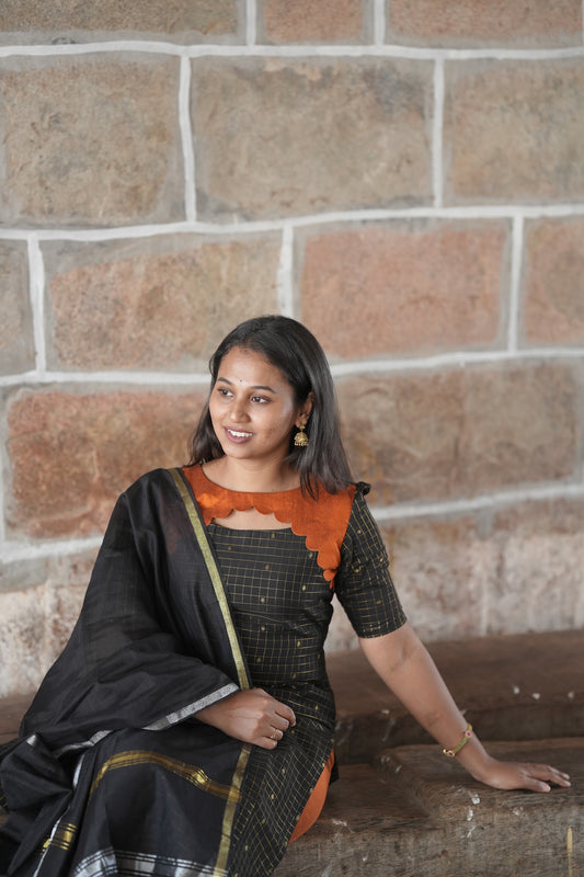 Black & Mustard with Scalloped pattern salwar sets