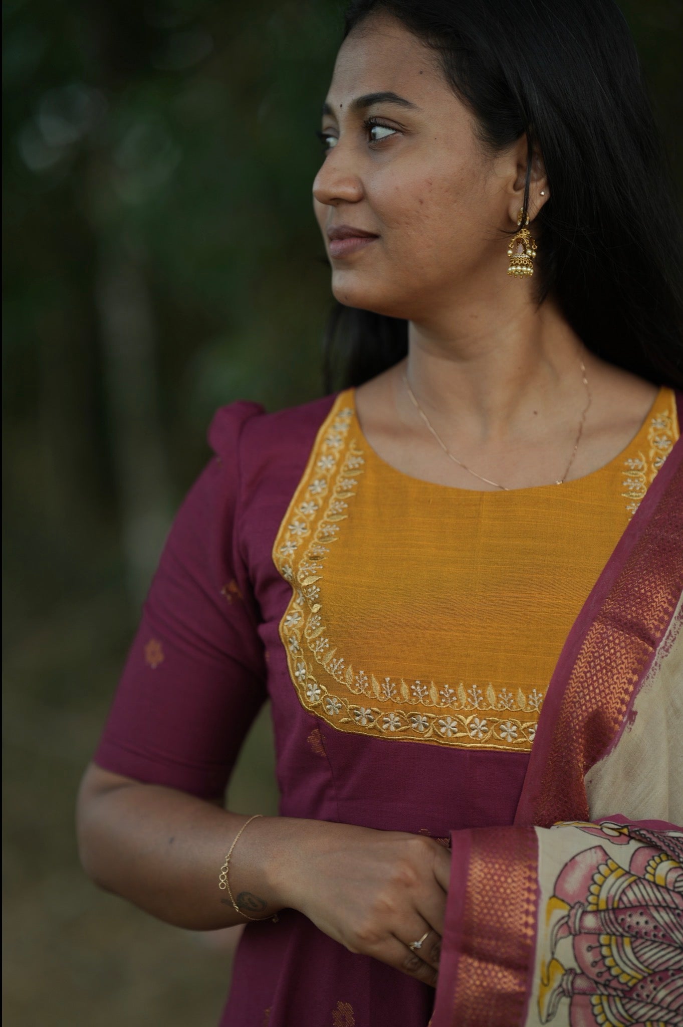 Maroon Maya Anarkali suit with Kalamkari dupatta