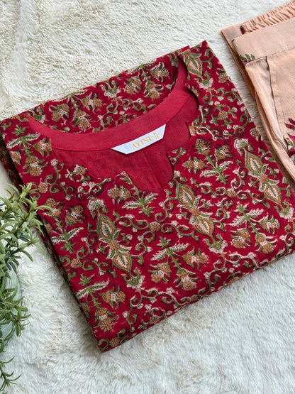 Red Hand block Print Co-ord sets