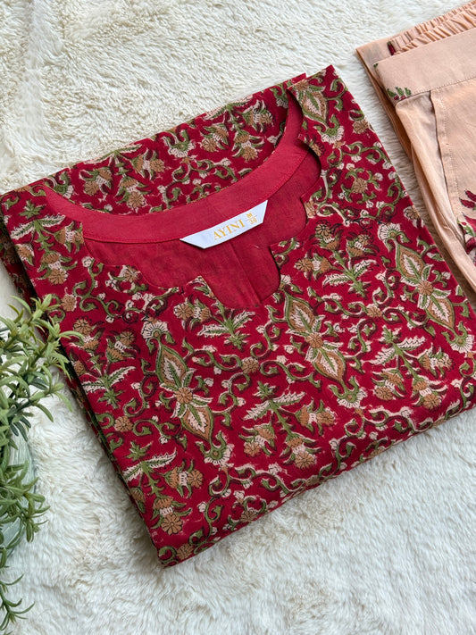 Red Hand block Print Co-ord sets