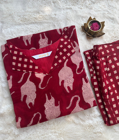 Animal Hand block Print Co-ord sets