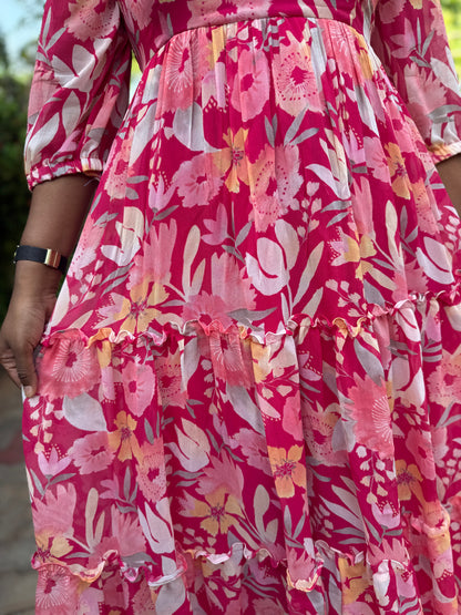 Pink floral Georgette Maxi